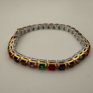 C571 Joan Rivers 2 sided Multicolor Gemstone and Crystal Bracelet 7.5”
